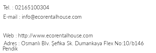 Ecorental House telefon numaralar, faks, e-mail, posta adresi ve iletiim bilgileri
